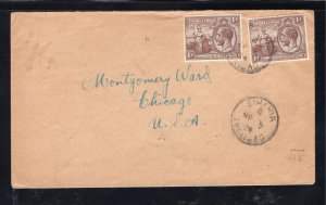 Trinidad 1924 Siparia to Chicago cover franked 2 x 1p brown Britannia, Scott 22