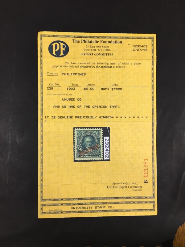 momen: US Stamps Philippines #239 Mint OG PF Graded 90 LOT #88844