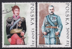 Poland 1992 Sc 3090-1 Prince Jozef Poniatowski Marshal Jozef Pilsudski Stamp CTO