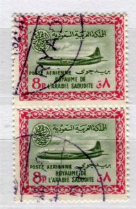 SAUDI ARABIA; 1960-61 early Vickers Viscount Airmail issue 8p. used Pair