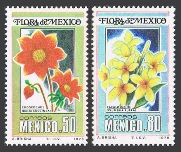 Mexico 1163-1164, MNH. Michel 1609-1610. Flowers 1978. Dahlias, Frangipani.