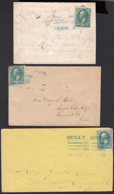 Holly MI 1880's Type II straightline cancel group Wow!