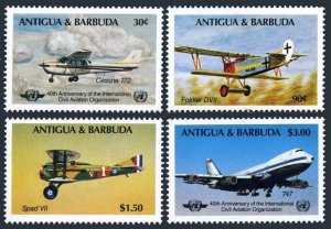 Antigua 855-858,859,MNH.Mi 861-864,Bl.93. ICAO-40,1985.Cessna,Fokker,Spad,Boeing