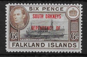 FALKLAND IS.DEP. SGC6 1944 SOUTH ORKNEYS 6d BLACK & BROWN MTD MINT