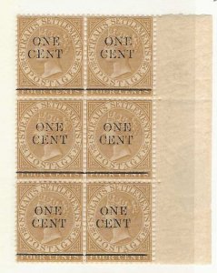 Straits Settlements Sc #78  1c on 4cents block of 6 with 'N' & ...