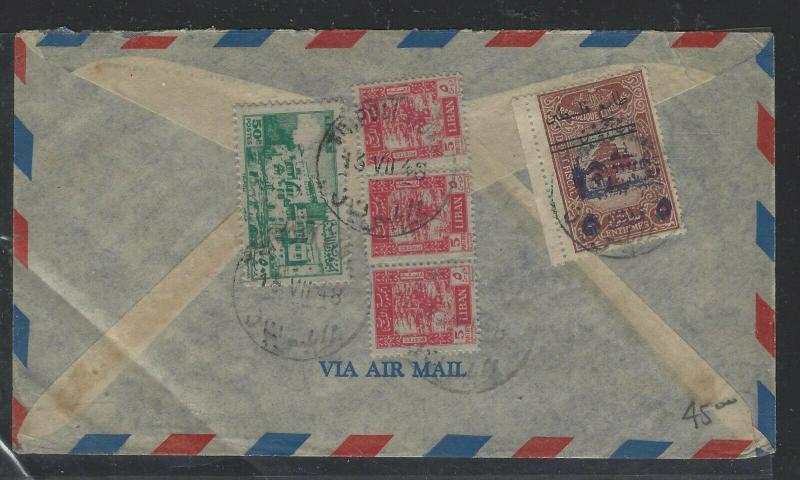 LEBANON  (PP2504B) 1948 A/M COVER FROM TRIPOLI, 5 STAMPS TO USA