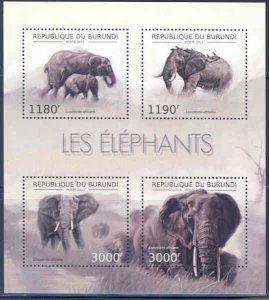 BURUNDI 2012 WILD ANIMALS ELEPHANTS SHEET OF FOUR MNH