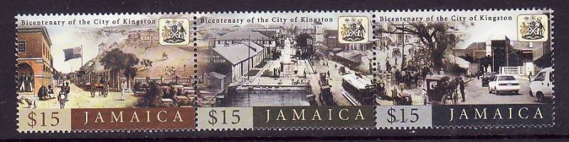 Jamaica-Sc#969-Unused NH strip-Historical views of Kingston-2002-please note the