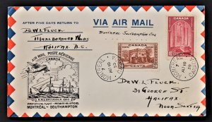 CANADA FIRST FLIGHT #241,243 COVER Montreal to Southampton Aug. 10, 1939