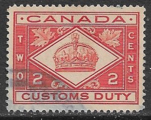 CANADA 1912 KGV 2c CUSTOMS DUTY REVENUE VDM FCD2 Used