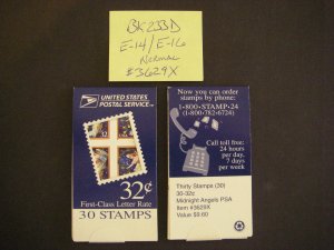 BK233D, Scott 3012d, 32c Angel, MDI Booklet 30, Pos E-14/E-16, #3629X, Normal