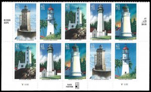 PCBstamps   US #4146/4150 PB $4.10(10x41c)Lighthouses, (V11111), MNH, (PB-2c)