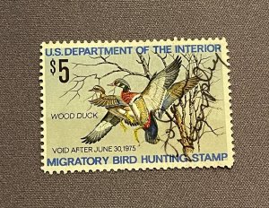RW41, 1974 $5.00 Wood Ducks, Used, CV $20.00