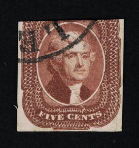 VERY AFFORDABLE GENUINE SCOTT #12 USED 1865 TYPE-I RED BROWN TOWN CANCEL #20305