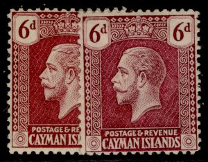 CAYMAN ISLANDS GV SG77 + 77a, 6D SHADE VARIETIES, M MINT. Cat £30.