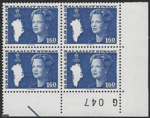 Greenland #124 Mint No Gum LR Plate Block of 4