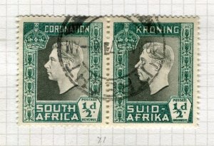 SOUTH AFRICA; 1937 early GVI Coronation issue fine used 1/2d. Pair 