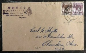 1945 Singapore  Malaya Airmail Cover To Chardon OH USA BMA Overprints