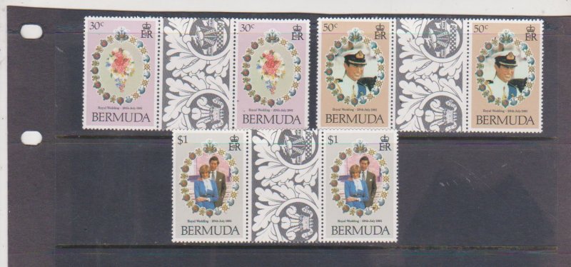 Bermuda Scott # 412-414 Princess Diana Royal Wedding Gutter Pairs Set of 3  MNH
