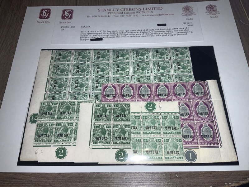 Malta Stamps, Very Rare Mint Blocks From My Own Private Collection. SG92/3 