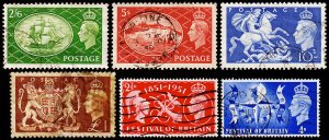 Great Britain Scott 286-289, 290-291 (1951) Used F-VF, CV $25.50 C