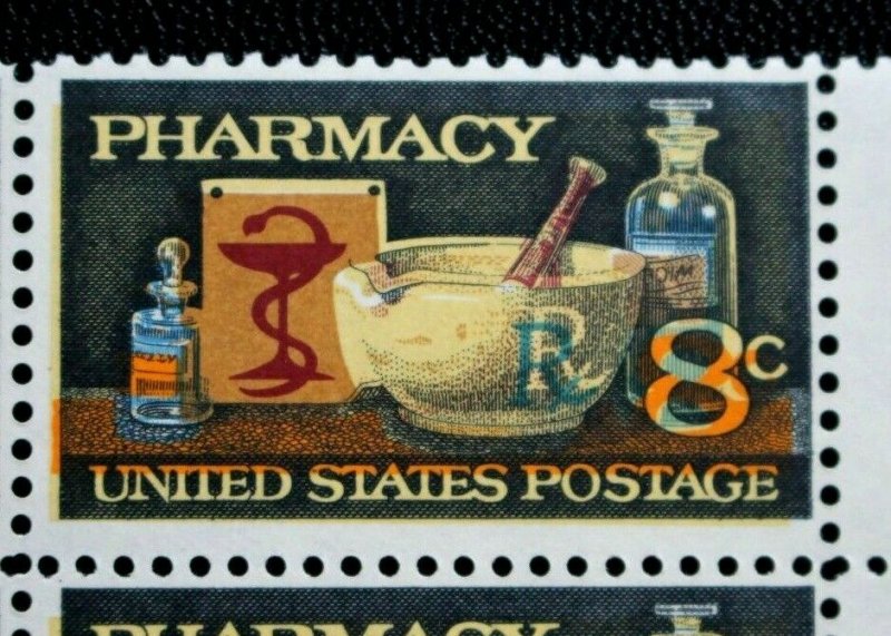 US #1473 ERROR Stamp  Plate # Block 4 MNH Orange & Blue Color Shift PHARMACY