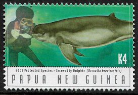 Papua New Guinea #1097 MNH Stamp - Irrawaddy Dolphin and Diver