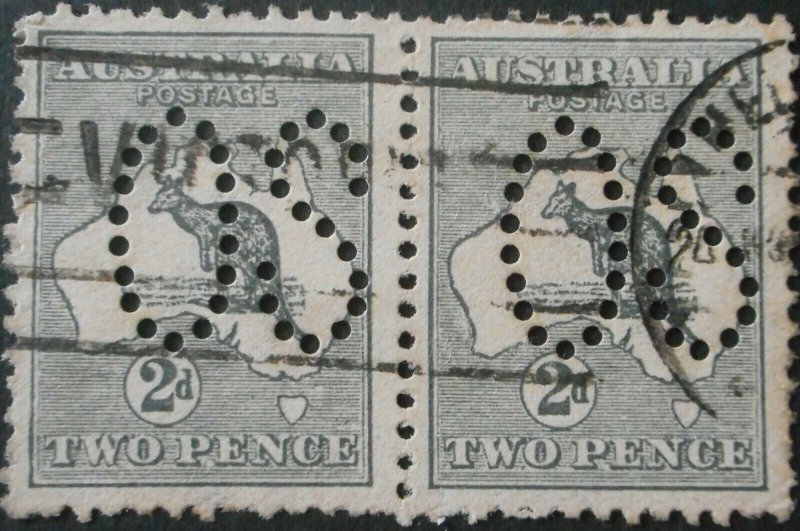 Australia 1913 Two Pence Kangaroo Official pair SG O3 used