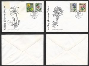 SD)1990 POLAND 2 COVERS FIRST DAY, PROTECTED PLANTS AND FLOWERS OF THE GARDE