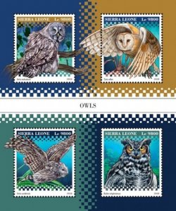 Sierra Leone - 2018 Owls on Stamps - 4 Stamp Sheet - SRL181007a