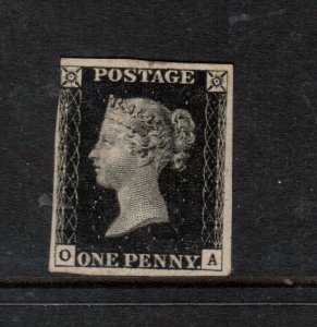 Great Britain #1 (SG #1a) Mint Fine Full Original Gum Hinge **With Certificate**