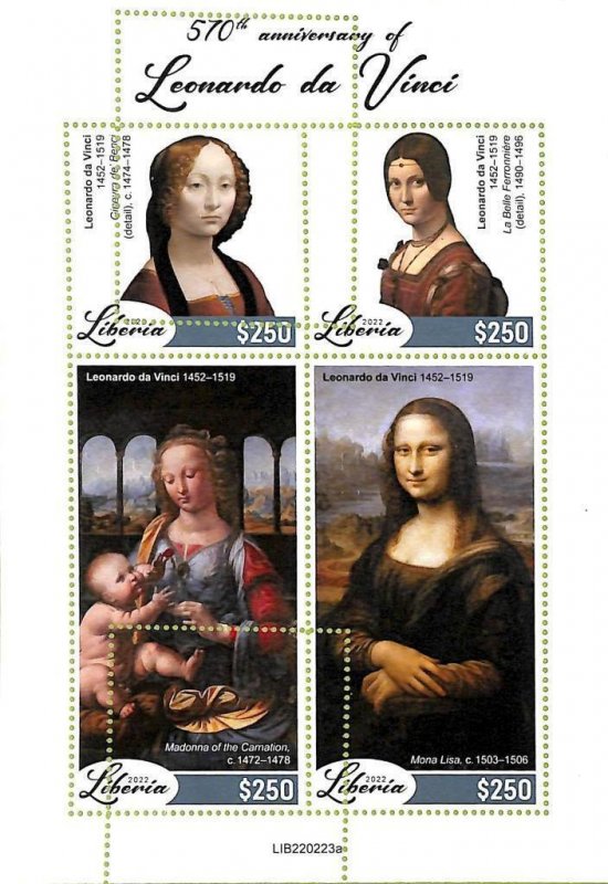 A9007 - LIBERIA - ERROR MISPERF Stamp Sheet - 2022 - ART, Leonardo da Vivci-