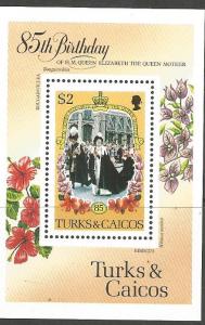 TURKS & CAICOS ISLANDS 679, MNH, SOUVENIIR SHEET, 85TH BIRTHDAY OF QUEEN ELIZ...