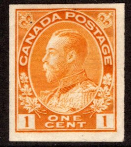 136, Scott, 1c yellow, MLHOG, KGV Admiral, Imperforate issues, VF, Canada Post