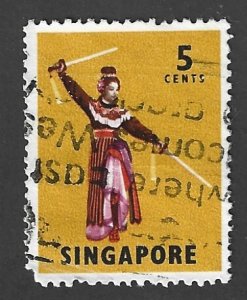 SINGAPORE #86a Used 5c Sword Dance Perf 13 Stamp 2019 CV = $6.00