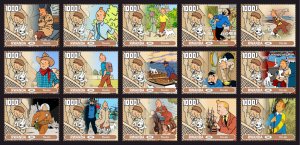 Stamps. The Adventures of Tintin, Rwanda 2022 year , 15 stamps perforated