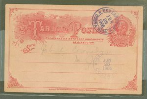 Costa Rica UX 1906 2 cent Rose. Used from Puntarenas. San Jose Arrival. Long Message