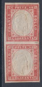 Sardinia Sc 13a var MNG. 1863 40c King, vertical pair w/ top stamp doubled, F-VF