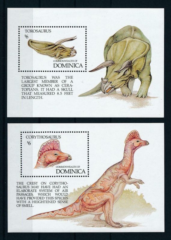 [105813] Dominica 1992 Prehistoric animals dinosaurs 2 Souv. Sheets MNH