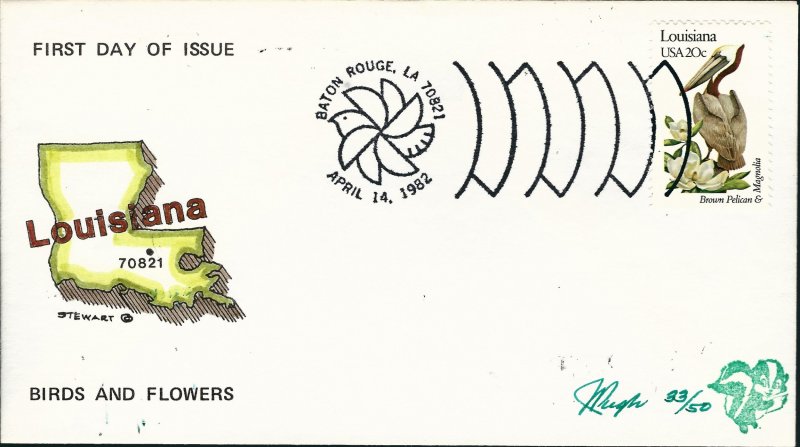 Beautiful Pugh Designed and Painted FDC Louisiana-only 50 created...