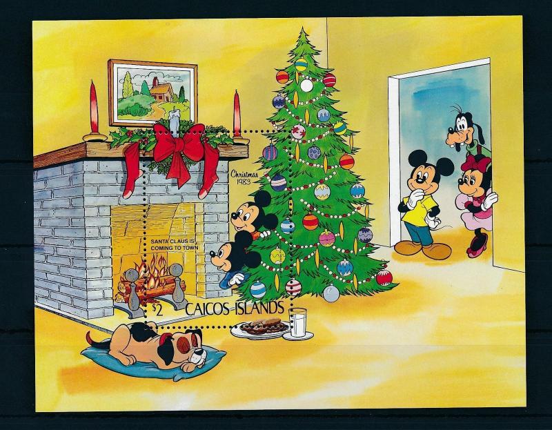 [22173] Caicos Islands 1983 Disney Mickey Minnie Christmas Tree Sheet MNH