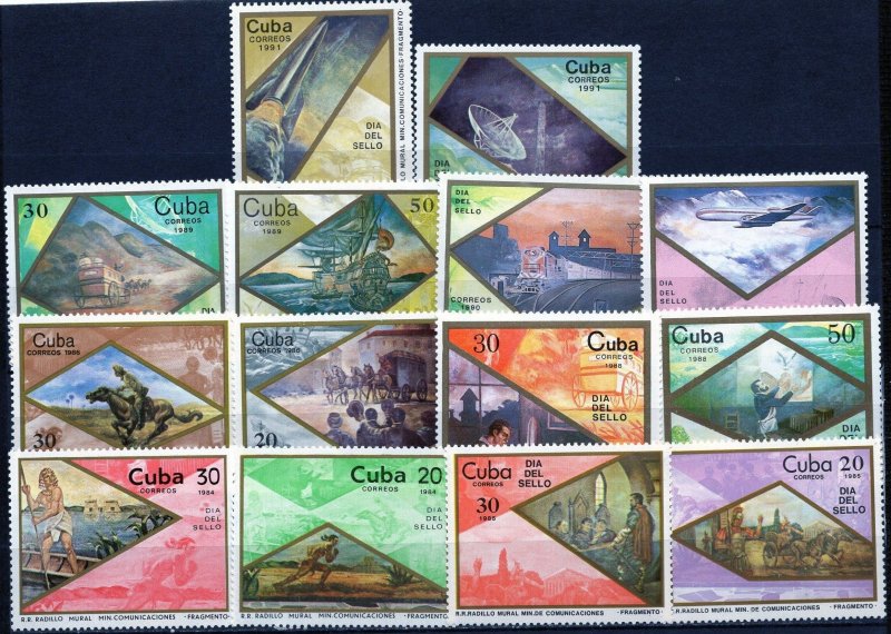 CUBA 1984-1991 STAMP DAY SET OF 14 STAMPS MNH