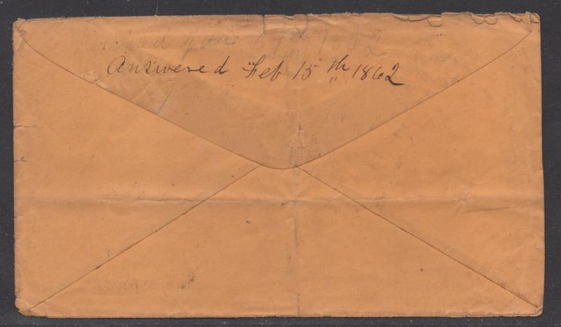 **CSA Cover, SC# 1 Warrington, FL Tied by CDS 1/25/1862