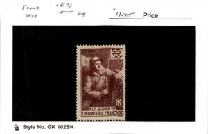 France, Postage Stamp, #B71 Mint LH, 1938 Soldier World War 1 (AB)