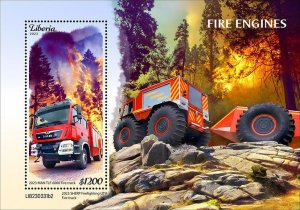 LIBERIA- 2023 - Fire Engines - Perf Souv Sheet - Mint Never Hinged