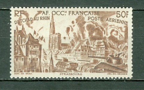 FRENCH WEST AFRICA 1946 CHAD-RHINE #C10 MNH...$3.25