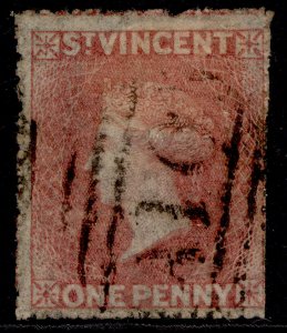 ST. VINCENT QV SG1, 1d rose-red NO WMK ROUGH to INTERMEDIATE PERF, USED. Cat £20