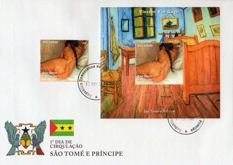 Sao Tome & Principe 2005 Van Gogh NUDES PAINTINGS Set + s/s Perforated in FDC