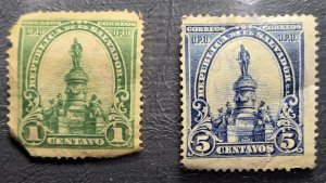 Stamp El Salvador 1903 Morazan Monument A64 #283 & #286 used