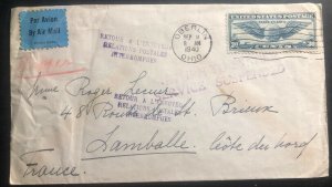 1940 Oberlin OH USA Airmail Cover to France Returned Service Suspended Due To Wa